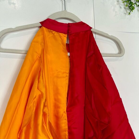 Anthropologie Pinnacle X Shruti Orange Pink Colorblock Ruffle Maxi Dress Medium - Picture 14 of 15